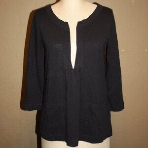 J.CREW BLACK TUNIC SHIRT DEEP CUT V-NECK PATCH POCKETS - SMALL 2 4